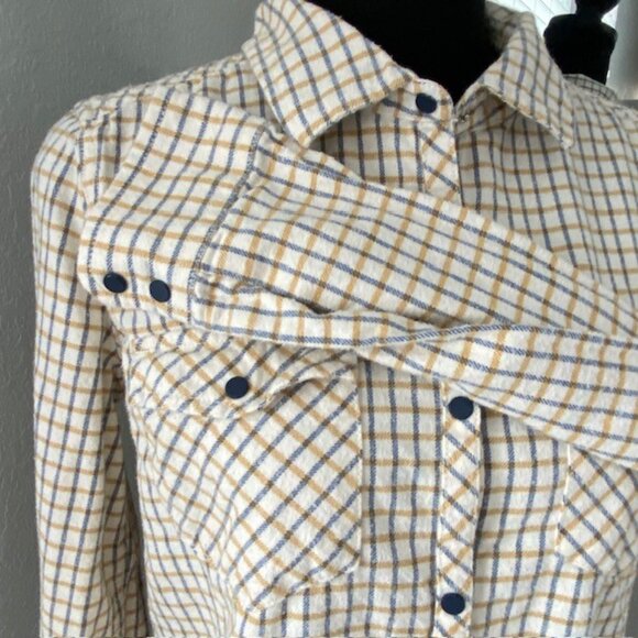 ROXY Squary Cool Yellow Blue Plaid Grunge Flannel Shirt Medium - Picture 7 of 13